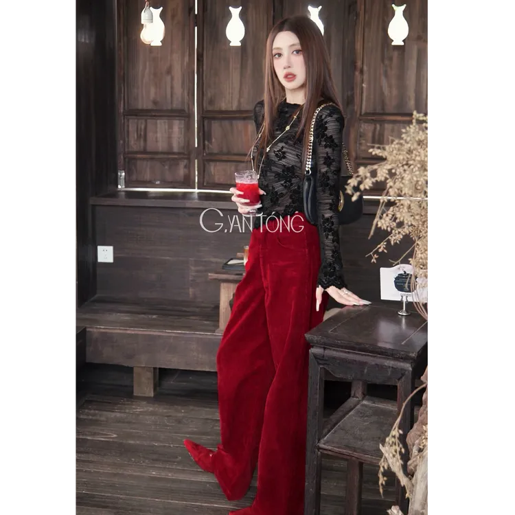 G. yantong/郭彦彤定制灯芯绒阔腿休闲裤复古秋季宽松显瘦KZ101