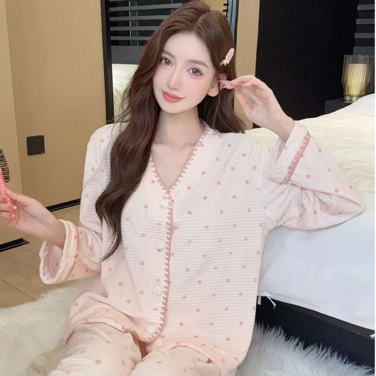 新款【粉波点】25年海岛绒新款ins秋冬海岛绒长袖款超柔套女士