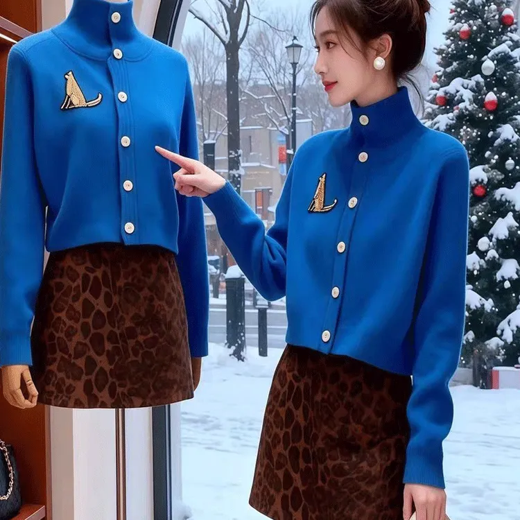 哥弟阿玛施正气质保暖百搭高领针织小个子针织上衣毛针织衫开衫女