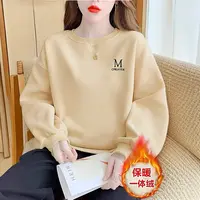 W2521加绒加厚宝宝绒圆领长袖M刺绣字母螺纹卫衣