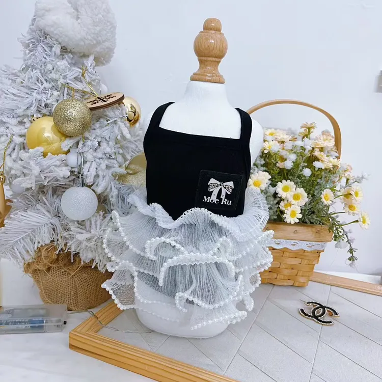 宠物狗狗猫咪春夏黑色珍珠连衣裙小型犬衣服