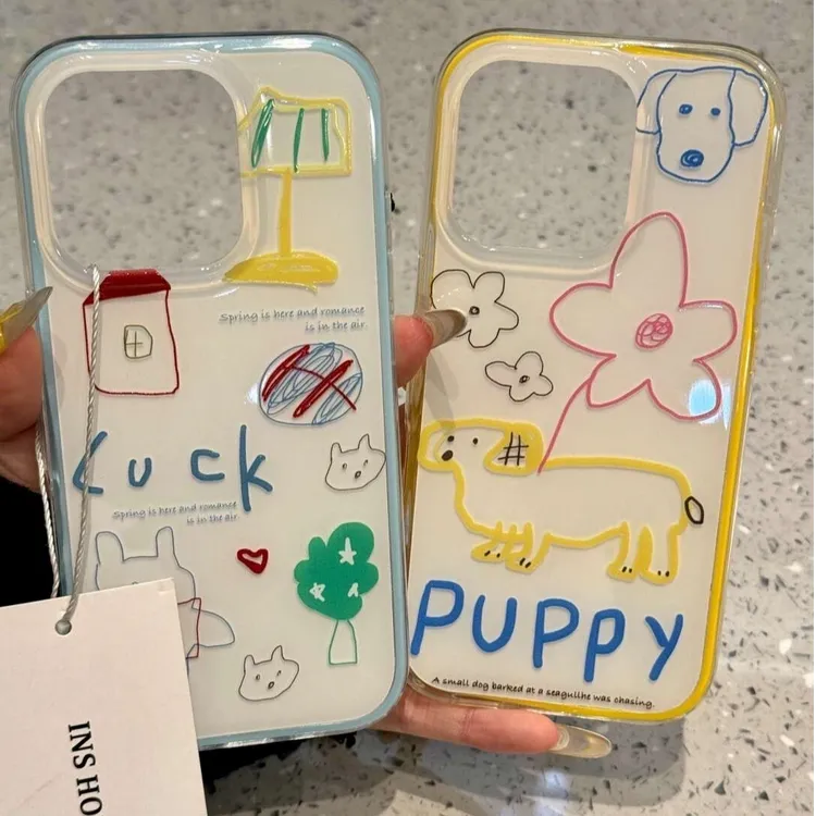 线条涂鸦布拉肠狗适用苹果16Pro手机壳iPhone/华为/OPPO/小米/软