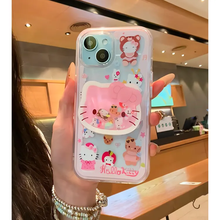 粉框可爱卡通KT猫摇摇乐适用iPhone16苹果1514promax手机壳13女12