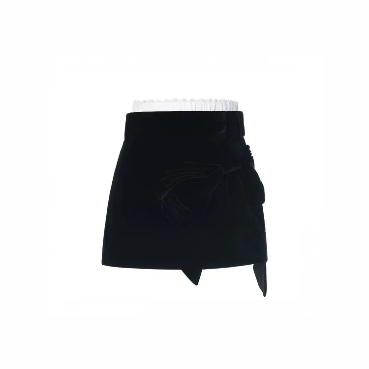 LeFame/拉飞姆2025冬季新款时尚大蝴蝶结丝绒半裙FF25D41SS042