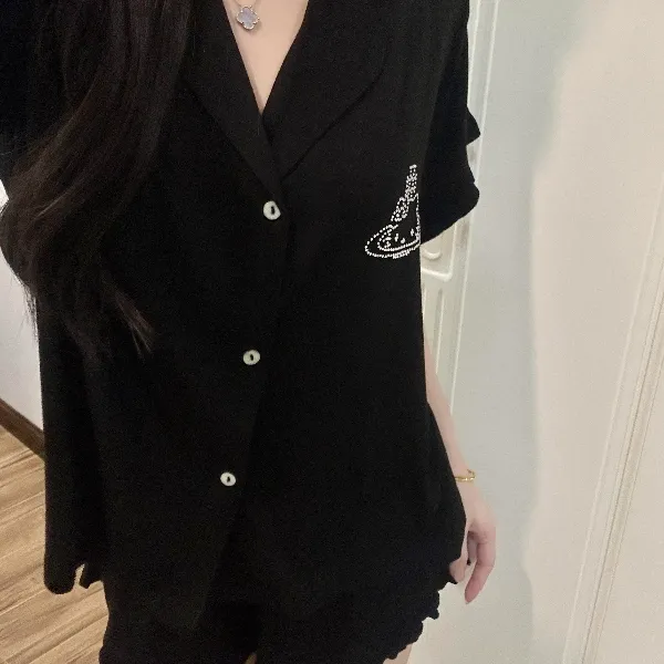 【DSYJ大睡衣家】法式高级莫代尔睡衣女夏季甜美烫钻短袖家居服套装