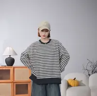 秋款美式条纹撞色慵懒感卫衣上衣
