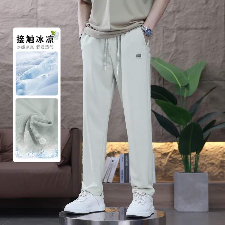早秋新款格纹休闲裤男薄款时尚宽松百搭运动透气舒适长裤直筒裤