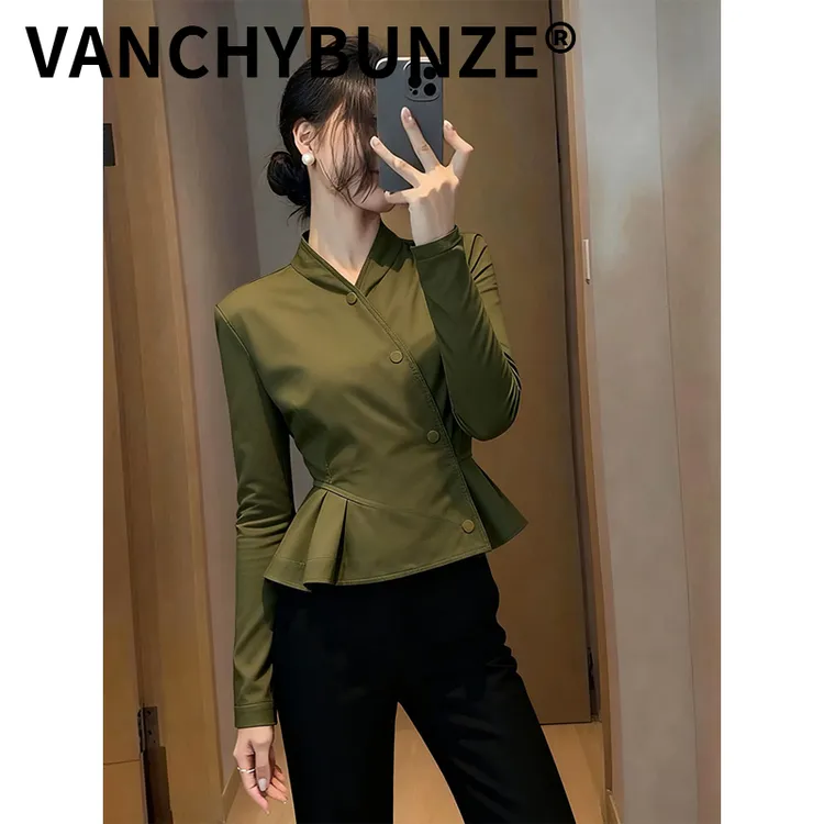 BUNZ法式绿色立领短款外套女秋季2025新款时髦洋气掐腰显瘦外搭上