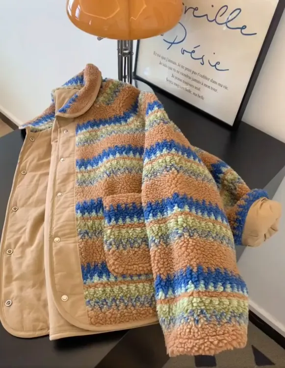 新款时尚复古外套百搭显瘦毛绒两穿保暖外套女宽松加厚保暖棉服