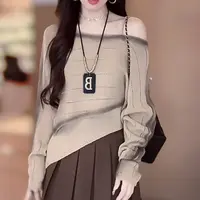 不规则款渐变色针织毛衣女秋季新款上衣吊带两件套#2629