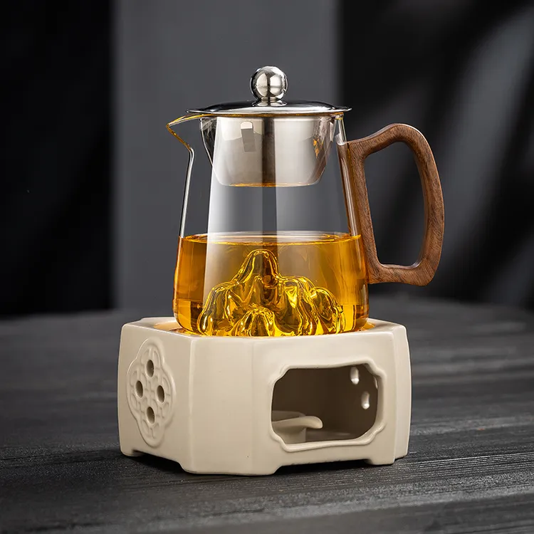 胡桃木把手高硼硅玻璃公道杯带茶漏温茶器煮茶炉小青柑冲茶器高档
