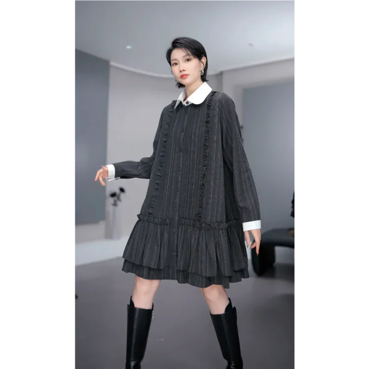 鑫鑫2025冬季新款可拆卸衣领设计小众炸街高级感百搭连衣裙1203