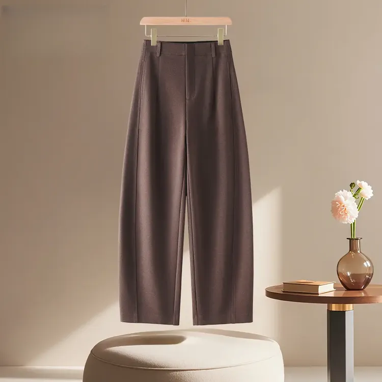 2025秋冬加厚呢子百搭不起球香蕉裤女显瘦直筒拖地裤超智淡弯刀裤