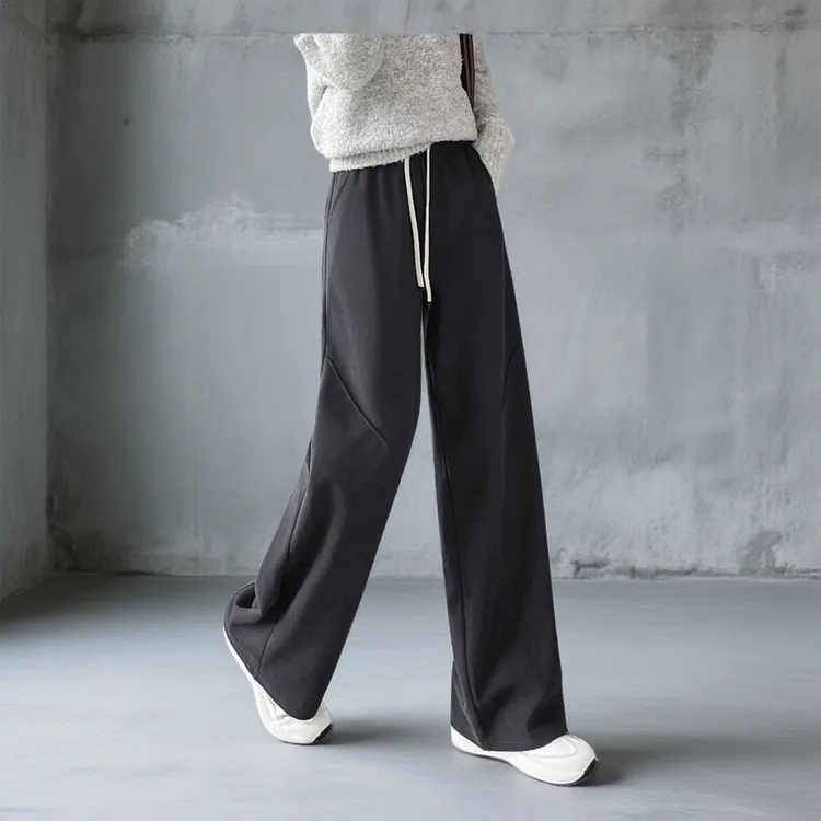 黑灰/藏青色秋冬阔腿裤休闲裤加绒加长女裤直筒裤秋季长裤休闲