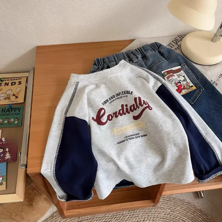 秋季纯棉儿童宝宝长袖T恤小童男童女童洋气拼接打底外穿秋装童装