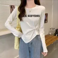【运费补贴】秋季个性字母不规则设计打底衫简约百搭圆领长袖字母