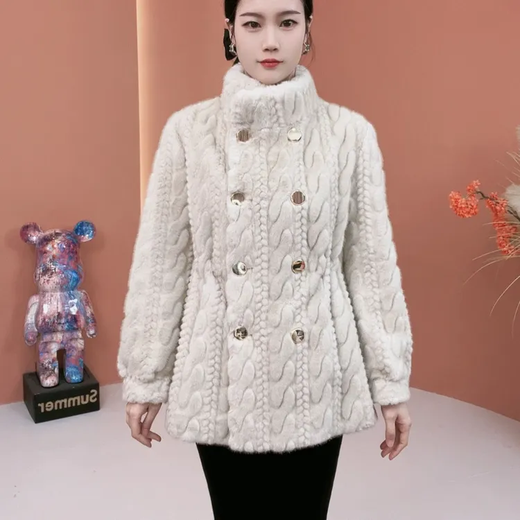 小香风立领毛毛外套女秋冬新款毛毛一体宽松加厚保暖高级感大衣潮