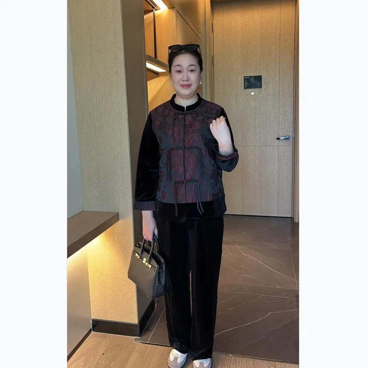 妈妈秋装套装国风时尚2024新款中老年女春秋新中式长袖上衣两件套
