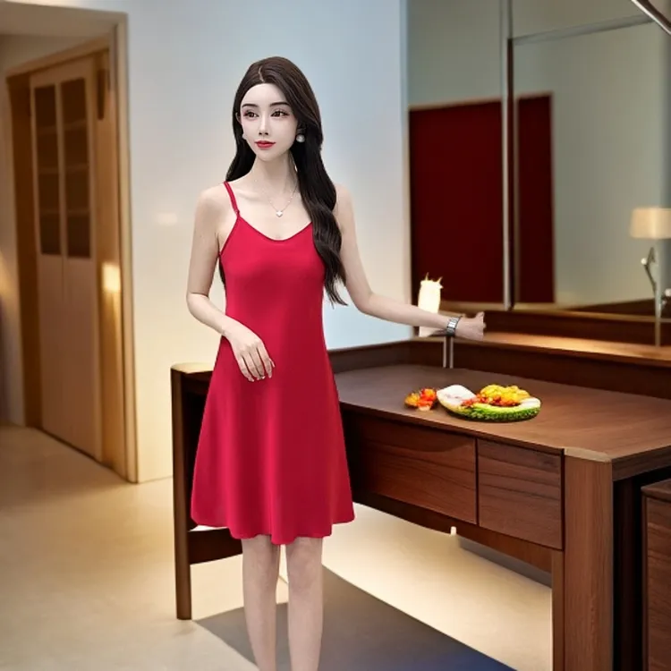 【性感冰丝睡裙】夏季新款女士短款纯色冰丝薄款丝滑成人吊带睡裙