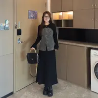 盈盈&南岛风大码女装胖mm拼接牛仔上衣秋显瘦长裤半裙套装ZYY1424