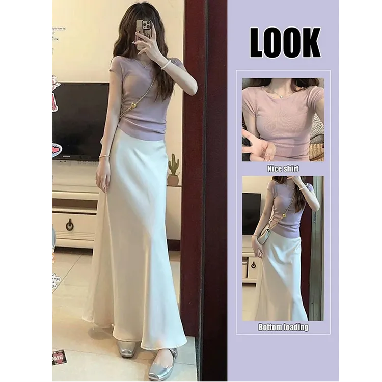 夏季女装简单大方的盐系穿搭配一整套时尚上衣鱼尾裙子两件套装女