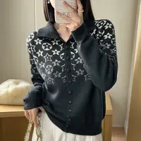 【例畔精选】秋冬季时尚百搭气质高级立领提花单排扣针织开衫S461#