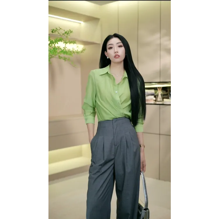 3919天丝轻薄衬衫夏季防晒女高级时尚气质百搭宽松休闲小个子上衣