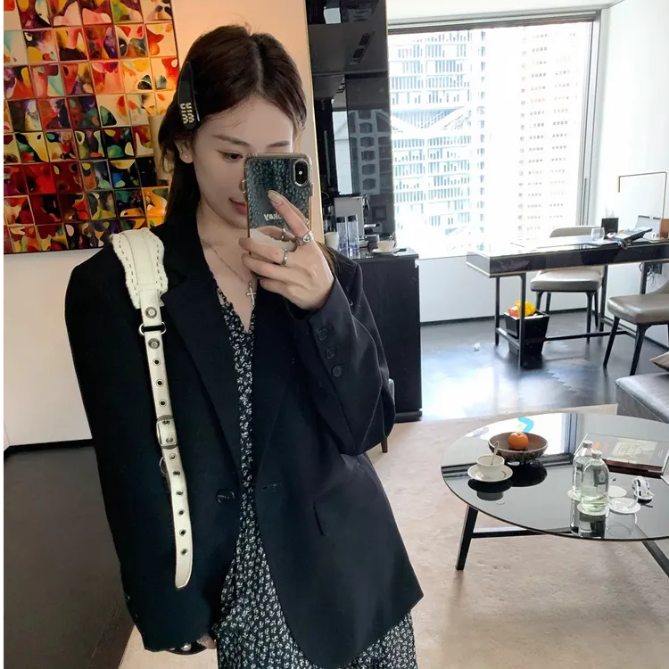 2025春季新款时尚百搭深灰色西装外套女小个子网红休闲外套女