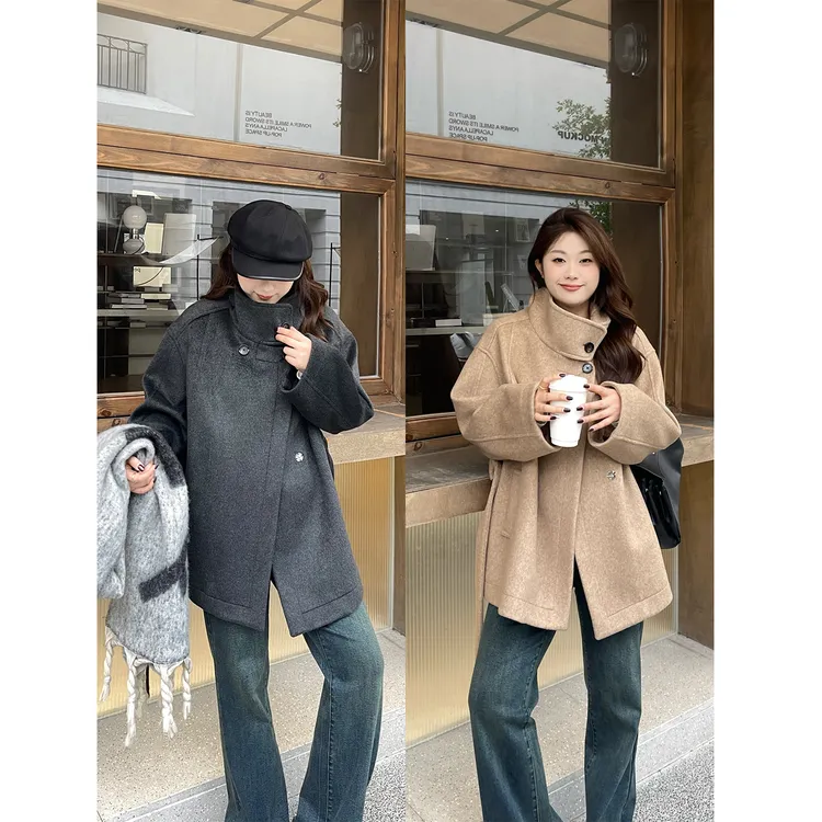 裂渡宣宣【落日余晖】微胖大码女秋气质百搭时尚单面呢外套ZY509V04
