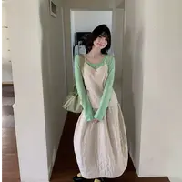 6087乖乖女穿搭 新意法韩代款夹棉娃娃吊带上衣半身裙套装