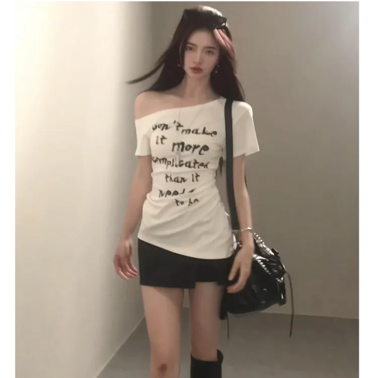 MARIE.COCO 美式字母印花短袖T恤女设计感上衣百搭短款半身裙套装