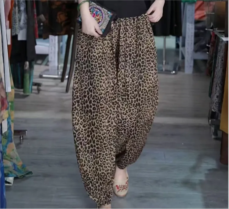 外贸韩版豹纹冰丝束脚裤显高显瘦百搭时尚哈伦裤CZ