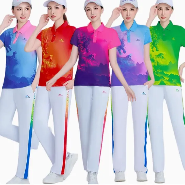 晋冠8981款+C89白裤夏季团体健身服速干短袖健身服演出列队柔力球