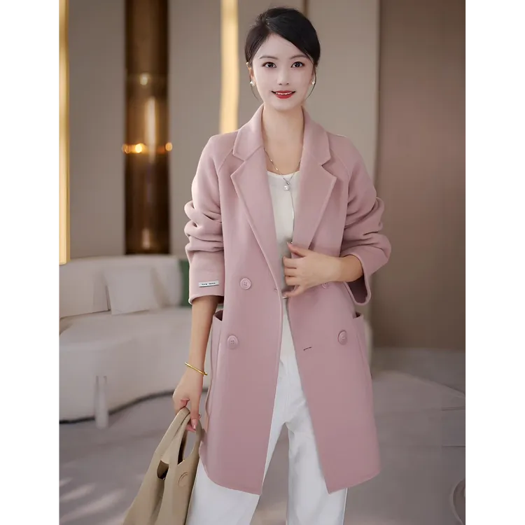 伊人国度100%双面纯羊毛大衣女秋冬高级感气质百搭中长款毛呢外套