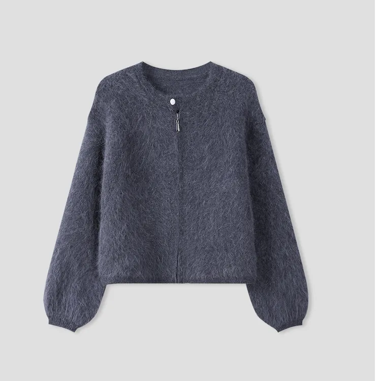 慵懒风针织长袖纯色针织衫上衣开衫圆领冬季毛针织衫加厚打底外搭