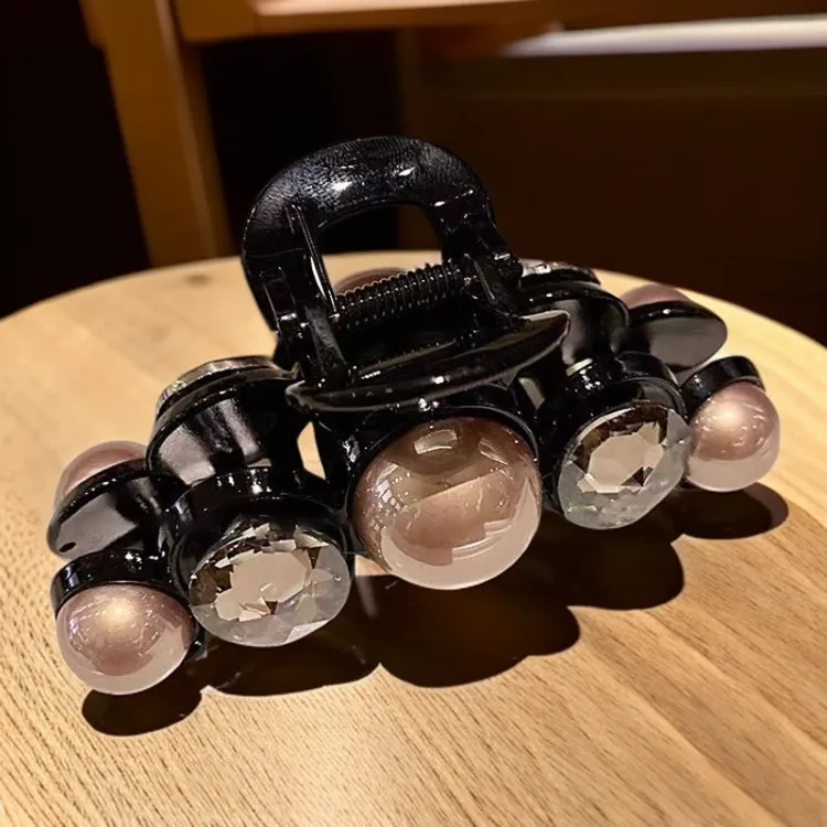 发夹高级感圆珠鲨鱼夹女后脑勺盘发抓夹时尚头饰气质网复古抓夹