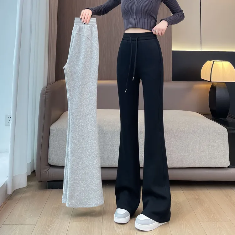 微喇叭裤女秋冬季加绒加厚2025新款高腰运动卫裤瑜伽休闲香蕉长裤