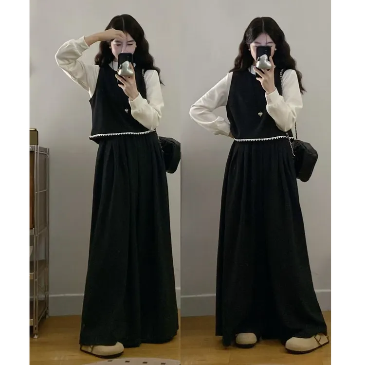 大码女装新款胖MM秋冬气质时尚简约马甲阔腿裤三件套