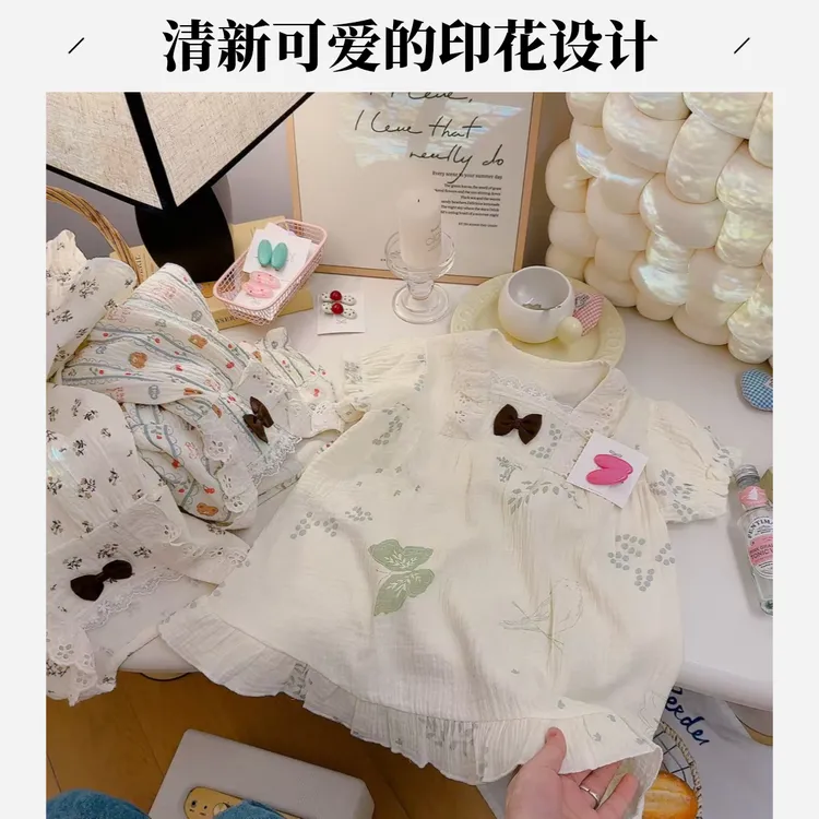 夏季休闲风睡裙儿童公主吸汗夏款家用新生儿居家印花休闲碎花女宝