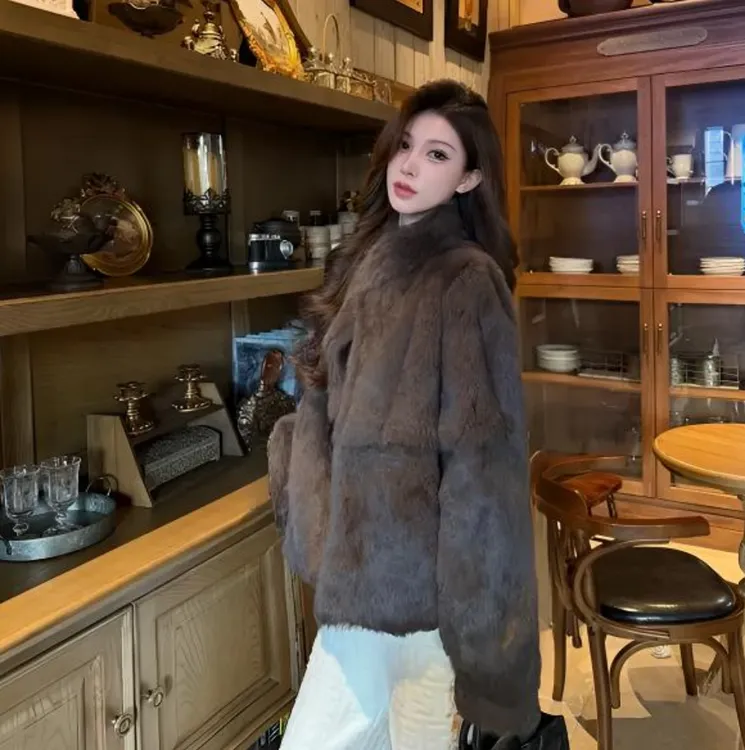 【温柔奶兔】兔毛温柔洋气立领宽松氛围感毛毛外套