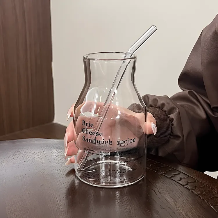 ins风玻璃杯新款2025家用喝水杯简约咖啡杯大容量奶茶带吸管杯gh