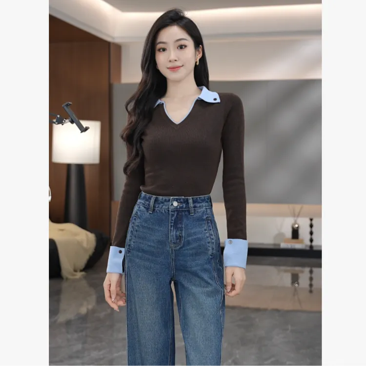 MEINA【秋景菊野】法式气质高级感百搭美丽奴羊毛立领修身显瘦上衣