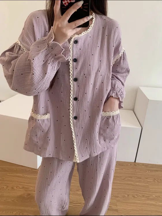 早秋香芋紫甜美少女睡衣2025新款宽松休闲波点家居服套装可外穿