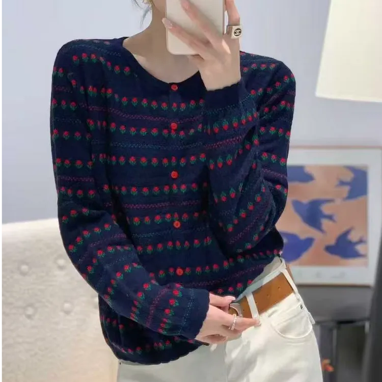 花园小花韩系2025早秋新款外套针织开衫百搭女款宽松显瘦减龄毛衣
