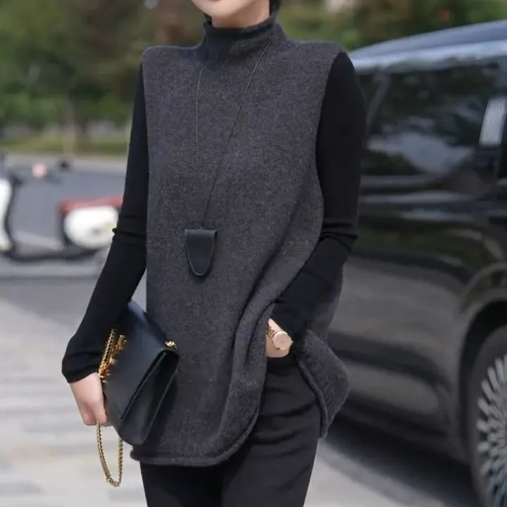【两件套】秋冬新款法式复古高级灰遮肉中长款马甲+长袖内搭insH037