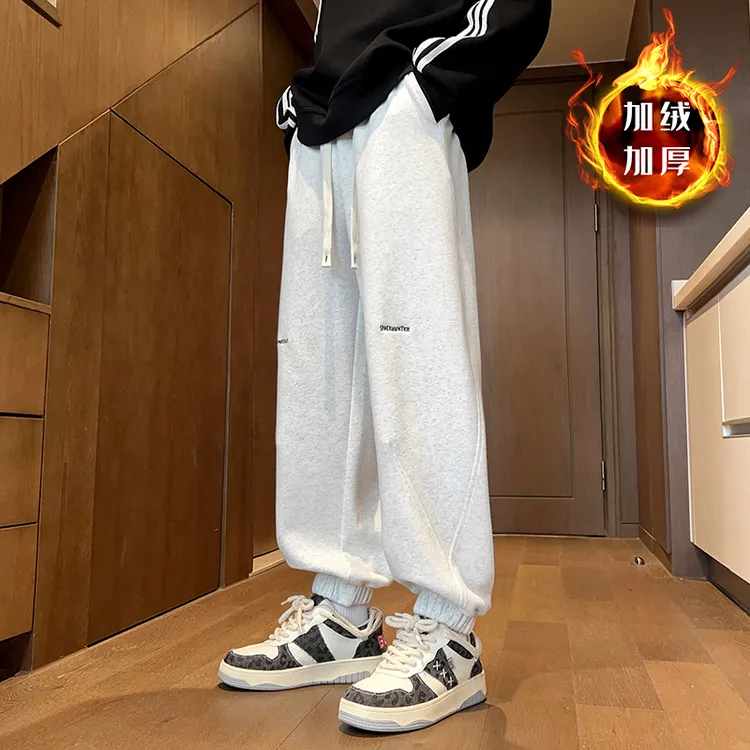 2025秋冬重磅男士休闲加绒卫裤刺绣潮流束脚百搭运动长裤KL32303