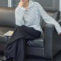 [商场同款】2025秋季新款百搭半拉链条纹绵羊毛针织衫女毛衣538088