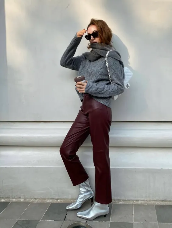 2106款安哥拉红九分直筒皮裤（娜姐推荐）时尚百搭显瘦