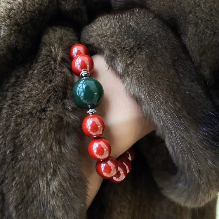 含辰砂工艺品天然朱砂帝王砂大颗粒和田转运珠手串男女本命年礼物