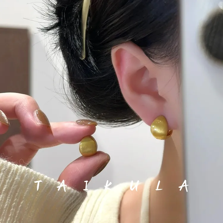 金色双面磨砂拉丝耳扣轻奢小众简约耳环女秋冬高级感时尚气质耳饰